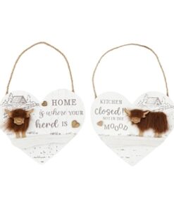 2asst Highland Cow Heart Plaque