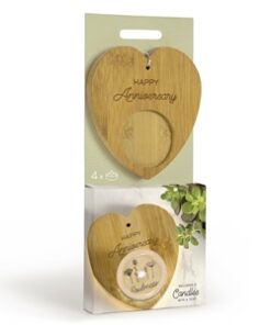 Bamboo Heart Tealight Holder With 4 Secret Message Tealights Happy Anniversary