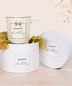 Ceramic Mug With Diamante Bow Happy Birthday