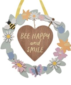 Cottage Garden Wreath Plaque Bee Happy