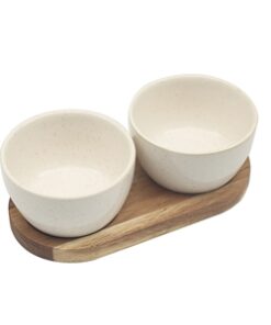 Set Of 2 Snack Dishes With Wood Tray 20cm