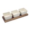 Set Of 3 Square Snack Dishes With Wood Tray 32cm