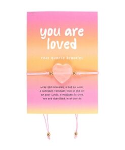 You Are Loved Rose Quartz Heart Crystal String Bracelet